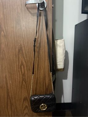 Michael Kors Black Quilted Mini Crossbody with Gold Hardware